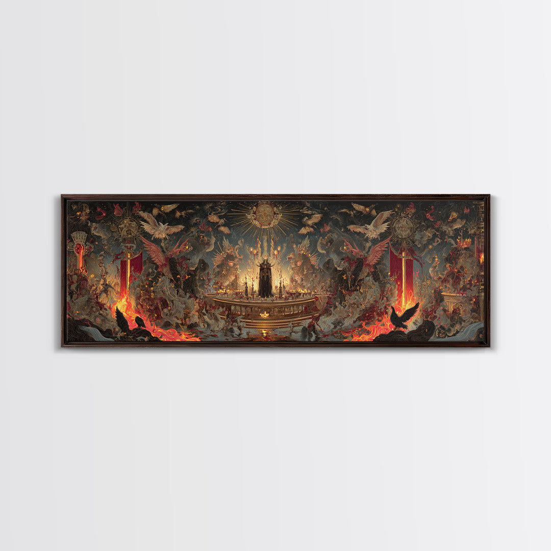 The Volcanic Demon Festival, Ornate Symbolist Art, Extra Wide Wall Art, Dark Halloween Decor, Canvas Print, Halloween Wall Art