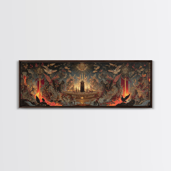 The Volcanic Demon Festival, Ornate Symbolist Art, Extra Wide Wall Art, Dark Halloween Decor, Canvas Print, Halloween Wall Art