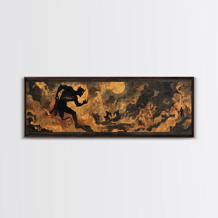 The Volcanic Demon Festival, Dark Symbolist Art, Extra Wide Wall Art, Gothic Horror Wall Art, Framed Canvas Print