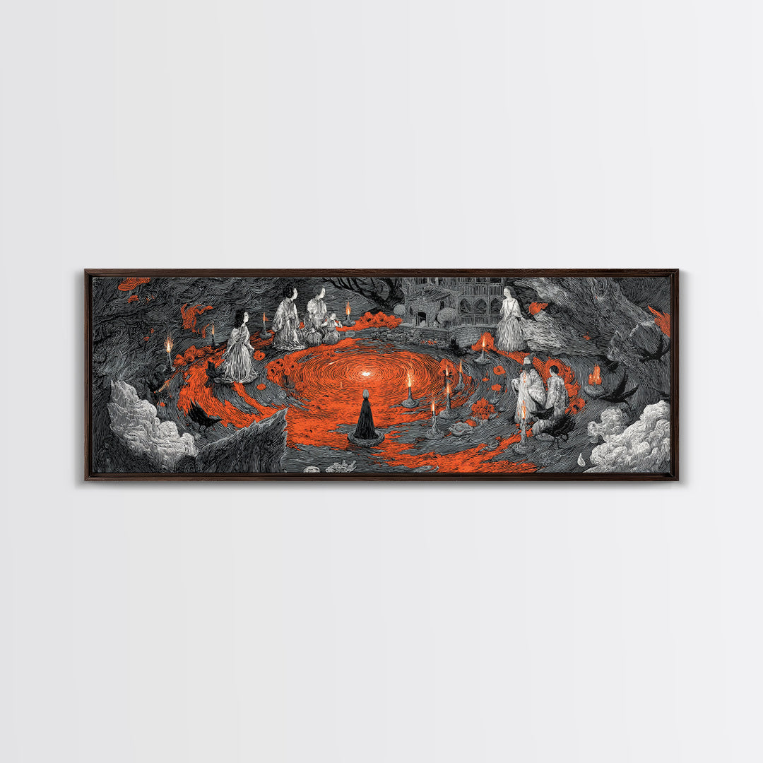 The Volcanic Demon Festival, Victorian Macabre Art, Extra Wide Wall Art, Dark Fantasy Wall Art, Canvas Print, Halloween Wall Art