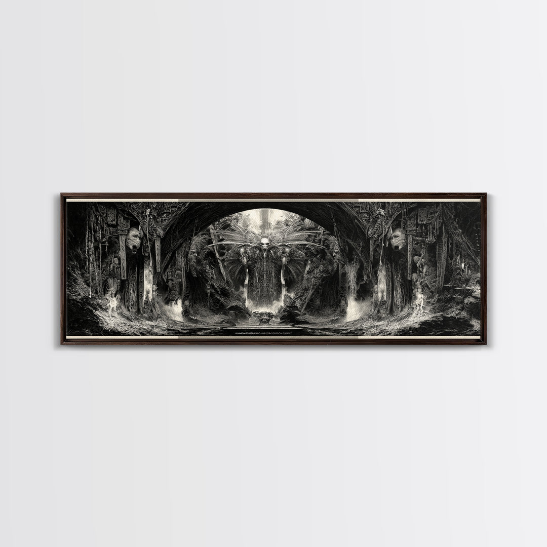 The Volcanic Demon Festival, Biomechanical Horror Art, Extra Wide Wall Art, Gothic Horror Wall Art, Framed Canvas Print, Halloween Wall Art