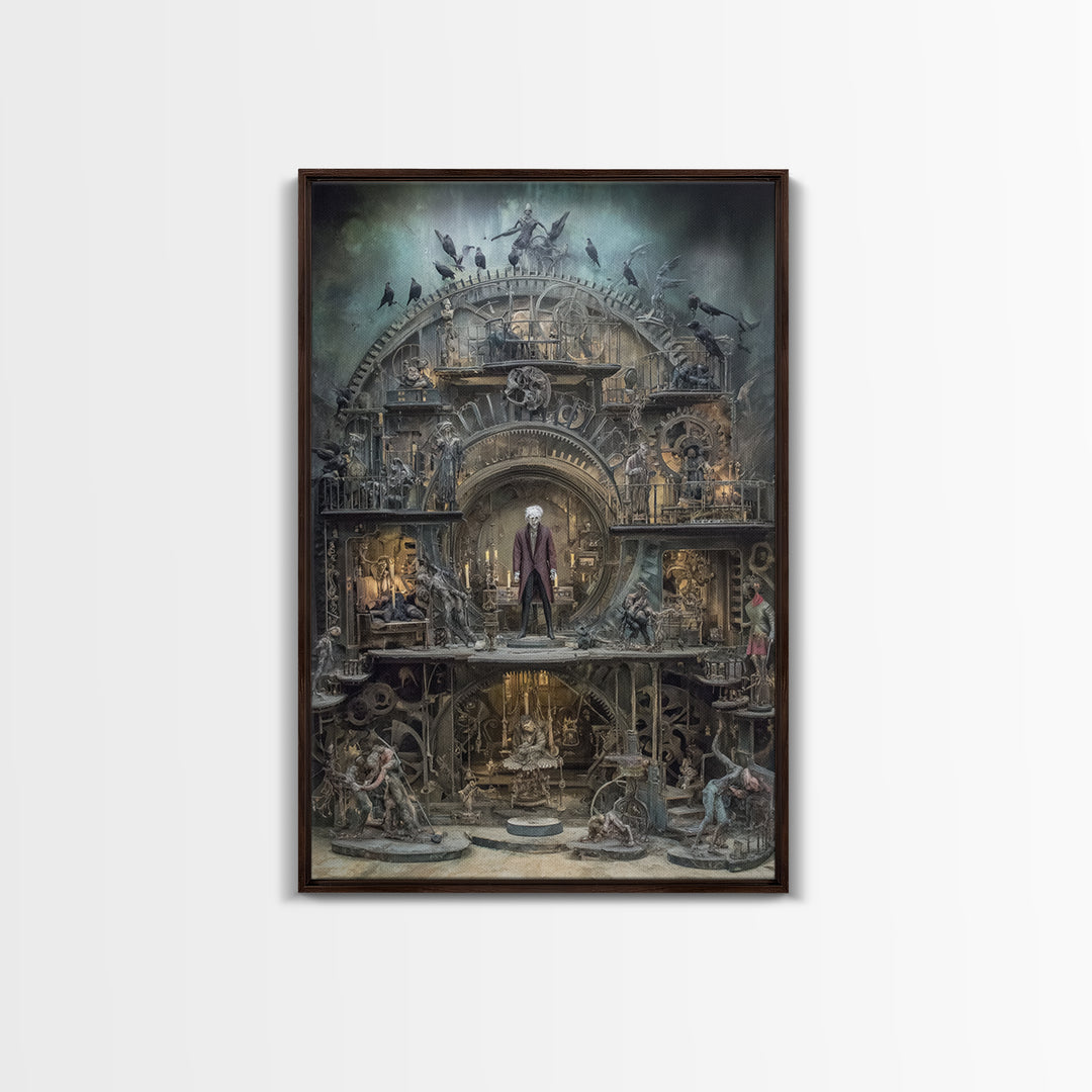 The Clockwork Haunted House, Gothic Nightmare Art, Vertical Wall Art, Macabre Wall Art, Canvas Print, Halloween Wall Art
