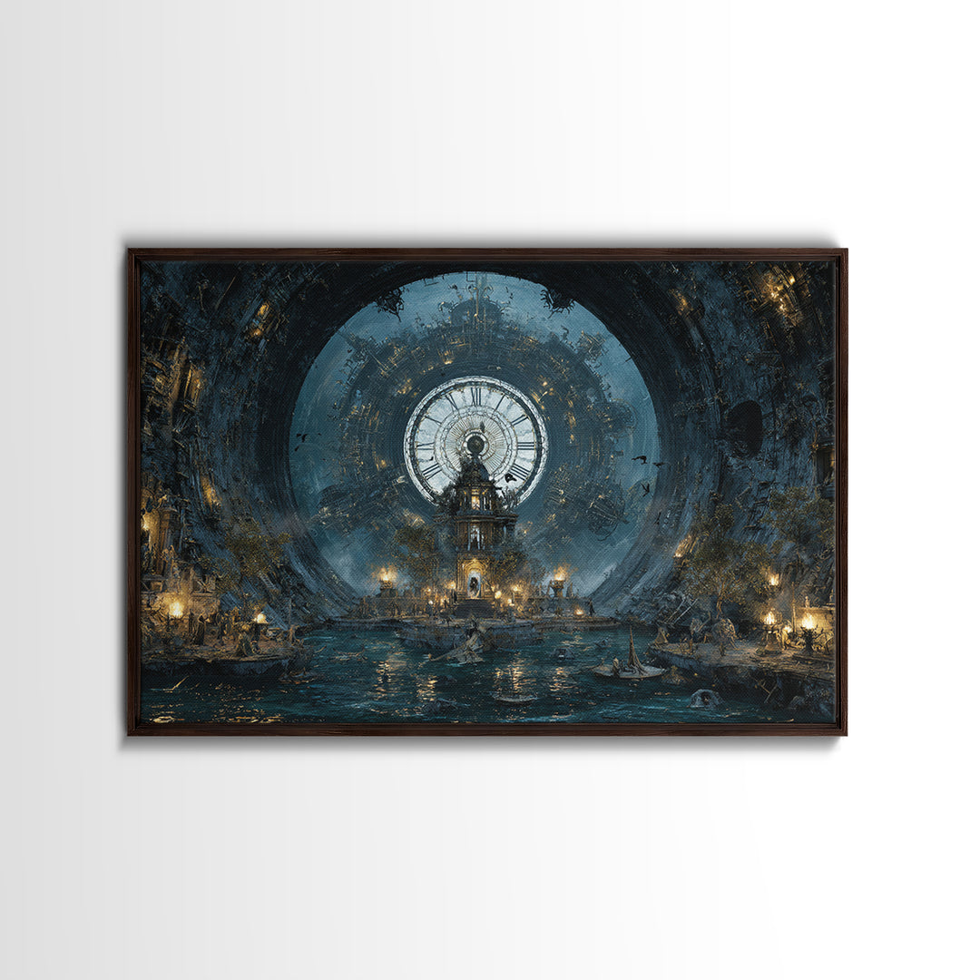The Clockwork Haunted House, Symbolist Gothic Landscape, Landscape Wall Art, Gothic Horror Wall Art, Framed Canvas Print, Spooky Wall Decor