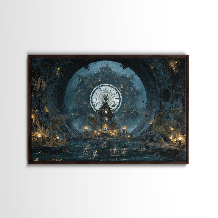 The Clockwork Haunted House, Symbolist Gothic Landscape, Landscape Wall Art, Gothic Horror Wall Art, Framed Canvas Print, Spooky Wall Decor