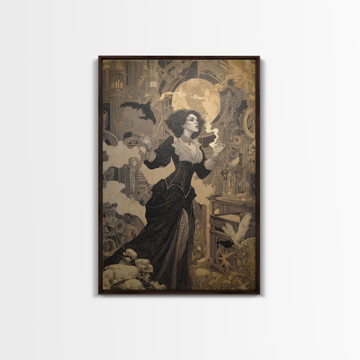 The Clockwork Haunted House, Symbolist Death Art, Vertical Wall Art, Gothic Horror Wall Art, Framed Canvas Print, Halloween Wall Art