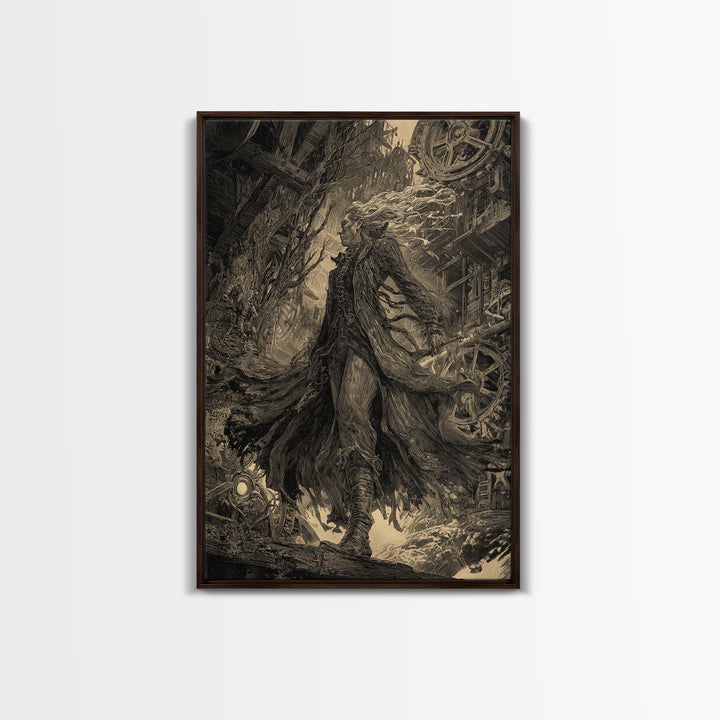 The Clockwork Haunted House, Gothic Storybook Art, Vertical Wall Art, Gothic Horror Wall Art, Canvas Print, Halloween Wall Art