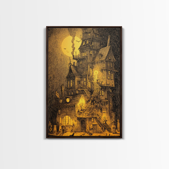 The Clockwork Haunted House, Victorian Macabre Art, Vertical Wall Art, Macabre Wall Art, Canvas Print, Halloween Wall Art