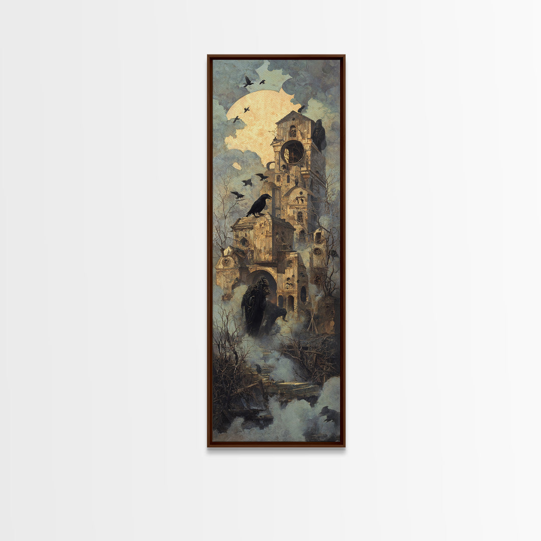 The Clockwork Haunted House, Surreal Apocalyptic Art, Tall Narrow Wall Art, Dark Fantasy Wall Art, Framed Canvas Print