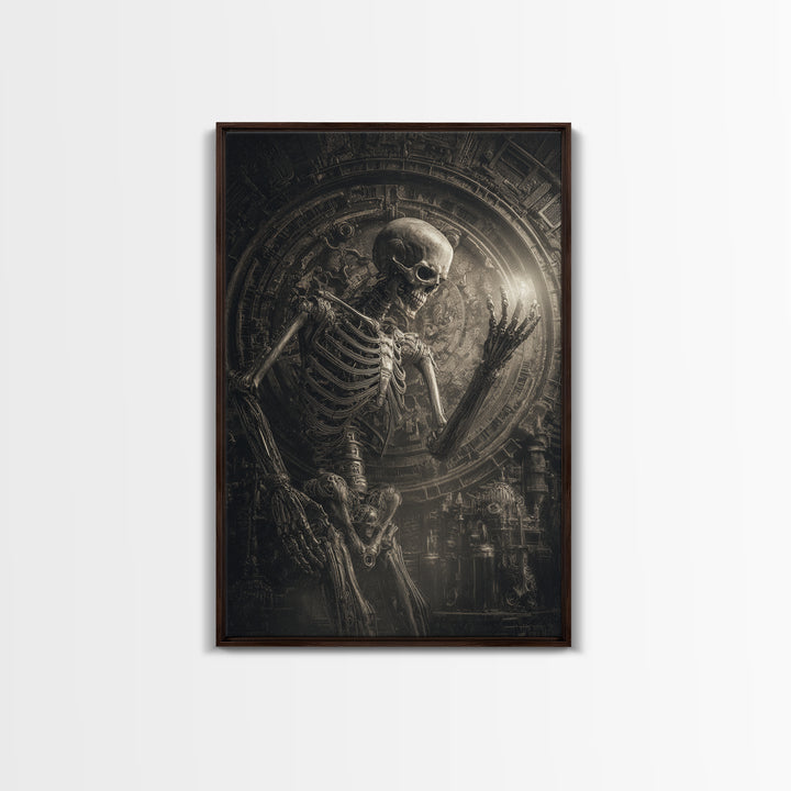 The Clockwork Haunted House, Biomechanical Horror Art, Vertical Wall Art, Dark Fantasy Wall Art, Framed Canvas Print, Halloween Wall Art