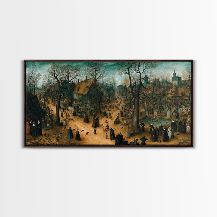 The Upside-Down Cemetery, Northern Renaissance Horror, Wide Panoramic Art, Macabre Wall Art, Canvas Print, Halloween Wall Art