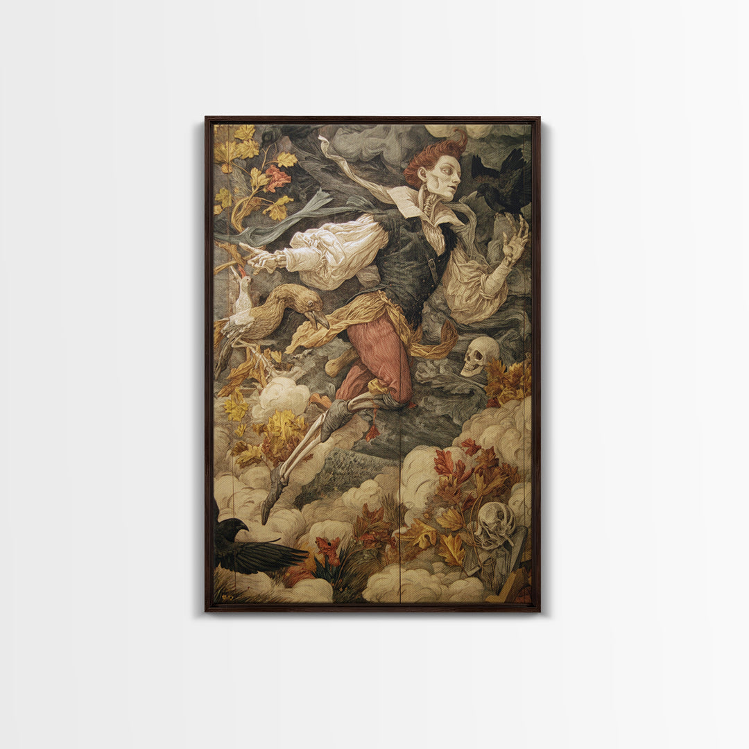 The Upside-Down Cemetery, Danse Macabre Art, Vertical Wall Art, Macabre Wall Art, Canvas Print, Halloween Wall Art