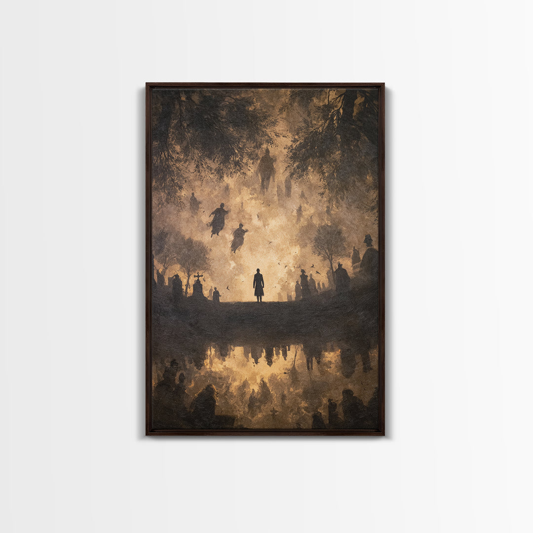 The Upside-Down Cemetery, Dark Romantic Horror Art, Vertical Wall Art, Macabre Wall Art, Framed Canvas Print, Halloween Wall Art