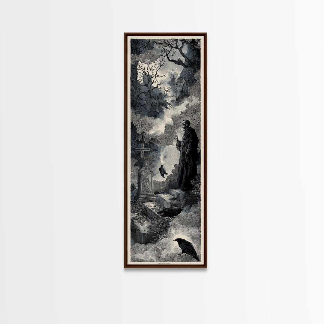 The Upside-Down Cemetery, Architectural Etching Art, Tall Narrow Wall Art, Gothic Horror Wall Art, Canvas Print