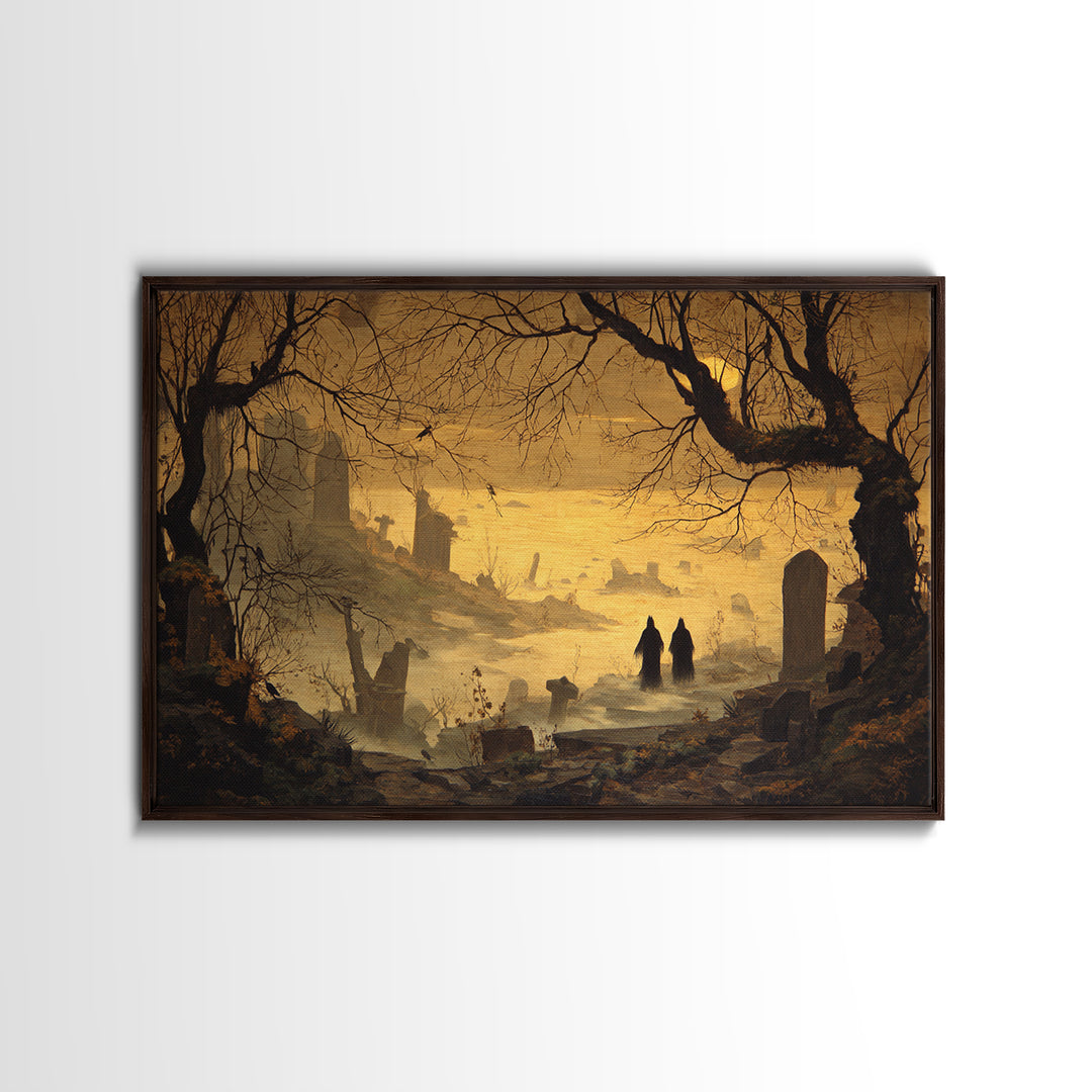 The Upside-Down Cemetery, Romantic Gothic Landscape, Landscape Wall Art, Dark Halloween Decor, Canvas Print, Halloween Wall Art