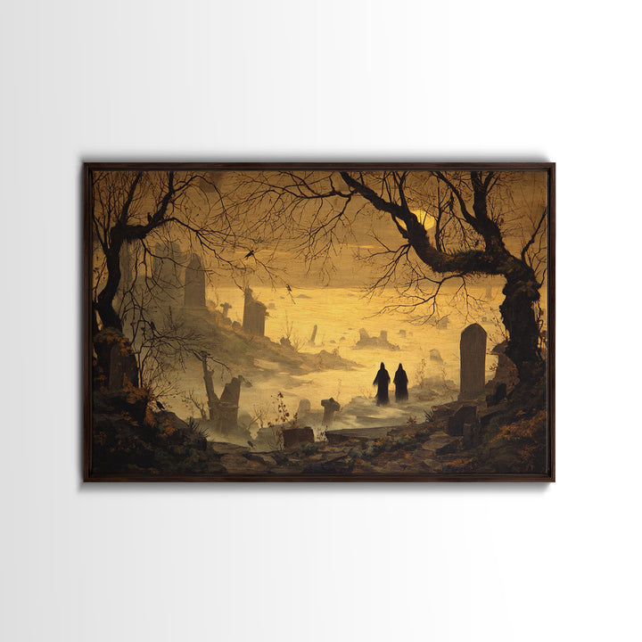 The Upside-Down Cemetery, Romantic Gothic Landscape, Landscape Wall Art, Dark Halloween Decor, Canvas Print, Halloween Wall Art