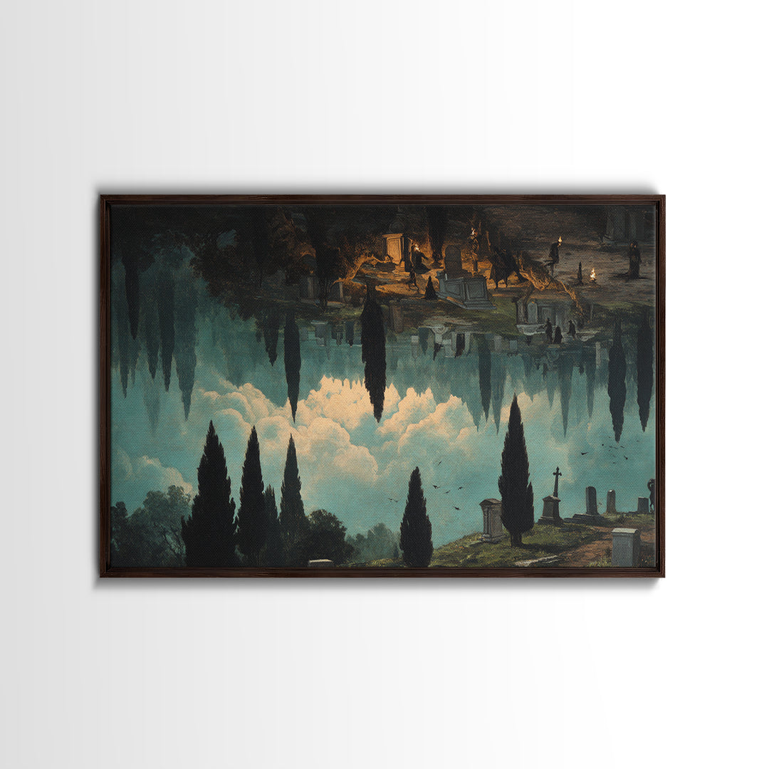 The Upside-Down Cemetery, Symbolist Gothic Landscape, Landscape Wall Art, Dark Halloween Decor, Canvas Print, Halloween Wall Art