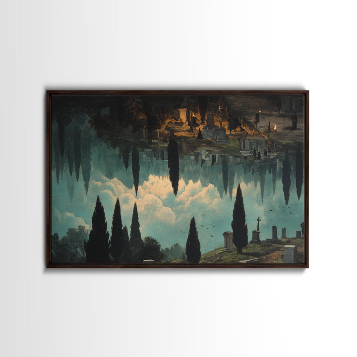 The Upside-Down Cemetery, Symbolist Gothic Landscape, Landscape Wall Art, Dark Halloween Decor, Canvas Print, Halloween Wall Art