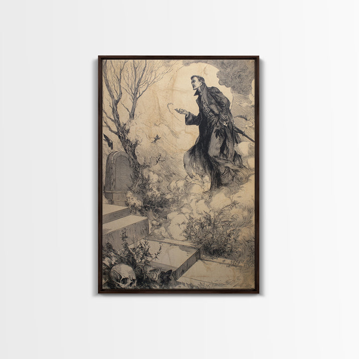 The Upside-Down Cemetery, Decadent Gothic Art, Vertical Wall Art, Macabre Wall Art, Canvas Print, Halloween Wall Art, Horror Wall Art