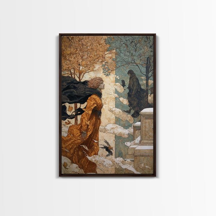 The Upside-Down Cemetery, Symbolist Death Art, Vertical Wall Art, Gothic Horror Wall Art, Framed Canvas Print, Halloween Wall Art