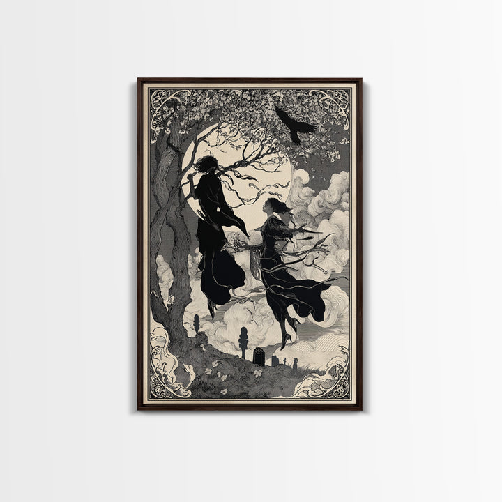 The Upside-Down Cemetery, Decadent Line Art, Vertical Wall Art, Dark Halloween Decor, Canvas Print, Halloween Wall Art