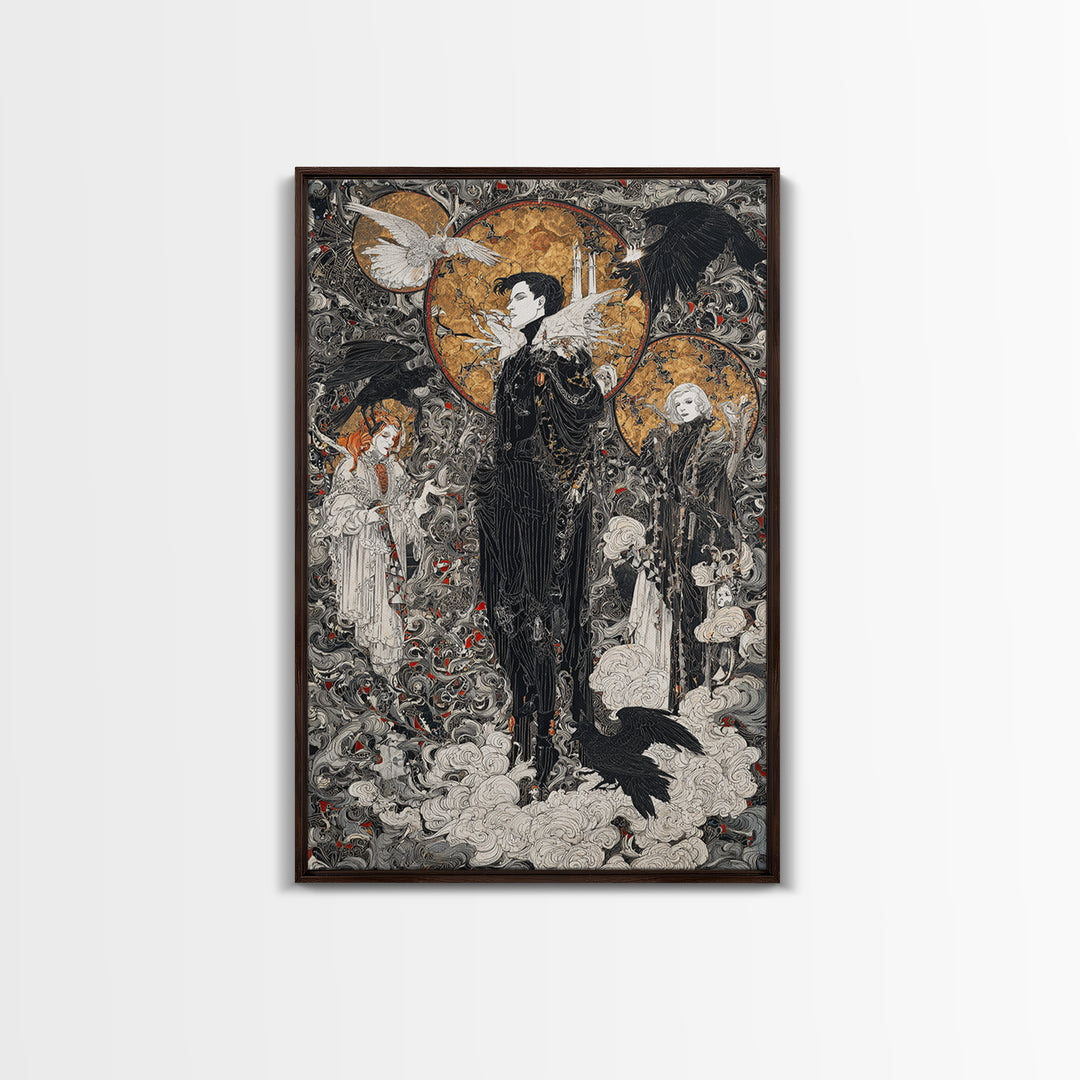 The Upside-Down Cemetery, Stained Glass Gothic Art, Vertical Wall Art, Dark Halloween Decor, Framed Canvas Print, Halloween Wall Art