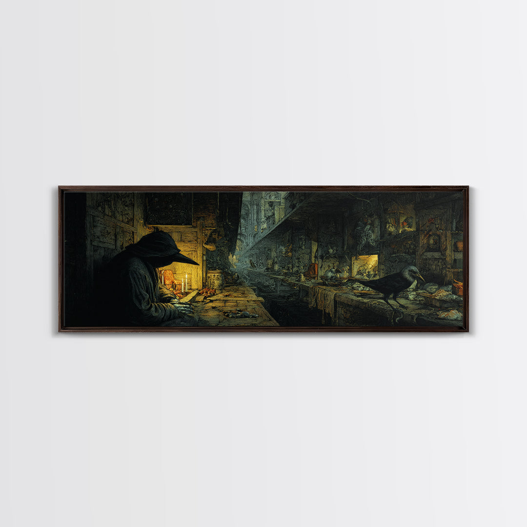 The Infinite Hallway, Medieval Grotesque Art, Extra Wide Wall Art, Dark Halloween Decor, Canvas Print, Halloween Wall Art
