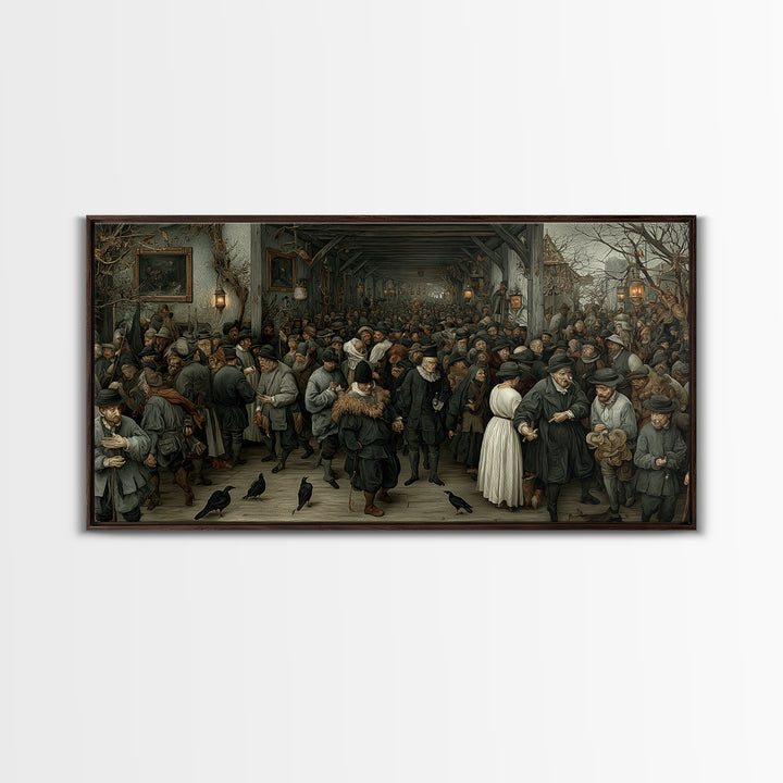 The Infinite Hallway, Northern Renaissance Horror, Wide Panoramic Art, Gothic Horror Wall Art, Canvas Print, Halloween Wall Art