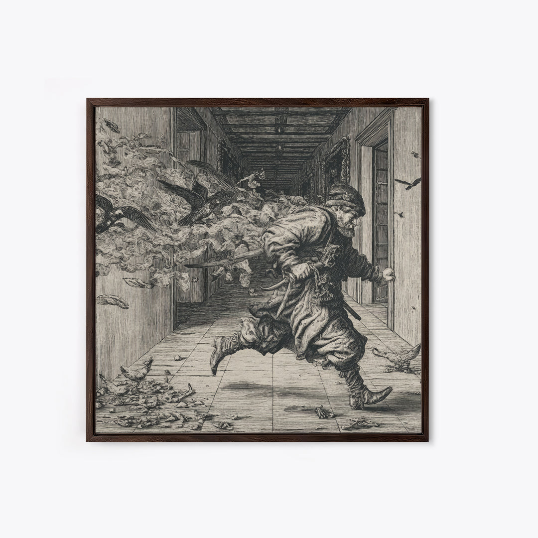 The Infinite Hallway, Renaissance Engraving Art, Square Wall Art, Gothic Horror Wall Art, Canvas Print, Halloween Wall Art
