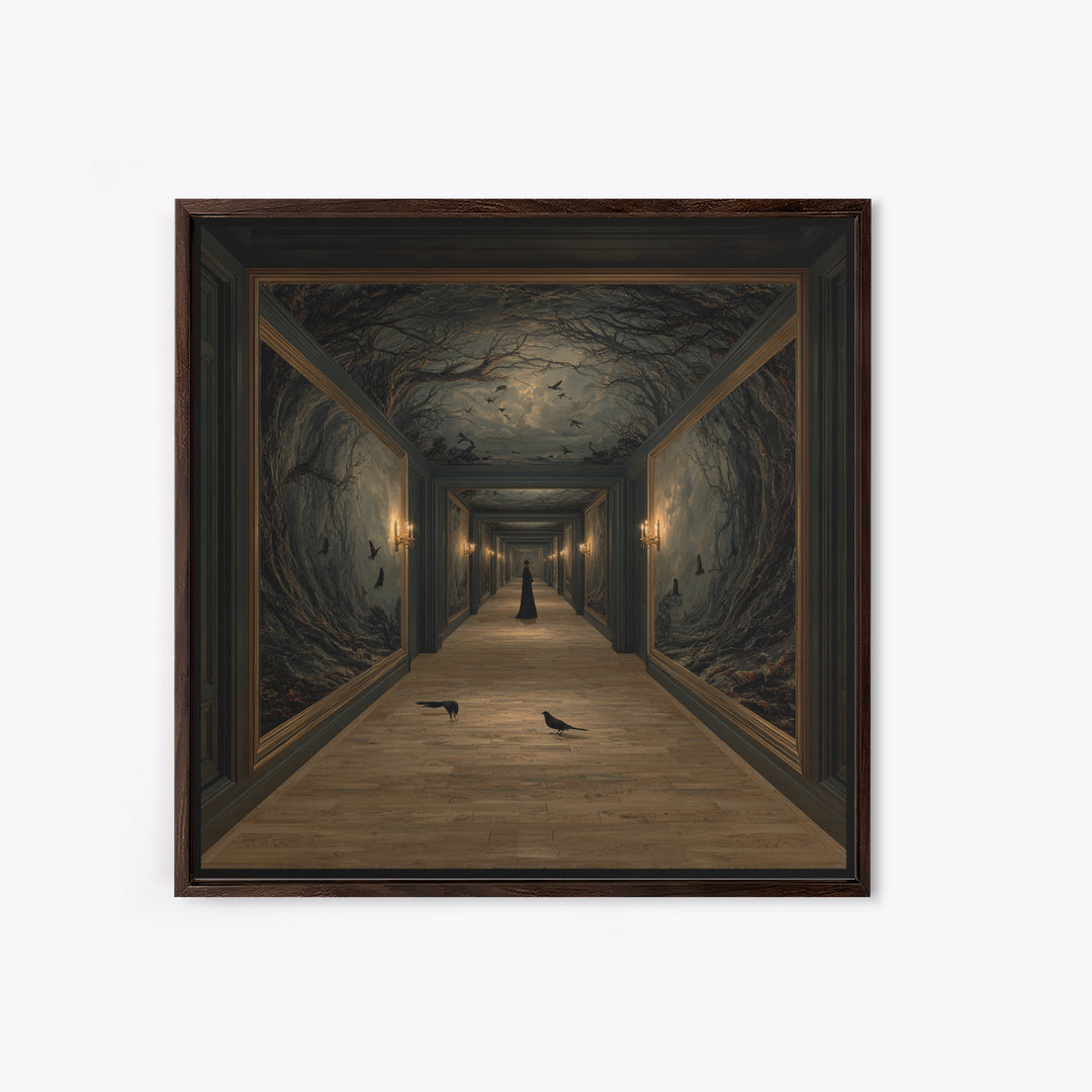 The Infinite Hallway, Baroque Witchcraft Art, Square Wall Art, Macabre Wall Art, Canvas Print, Halloween Wall Art, Horror Wall Art