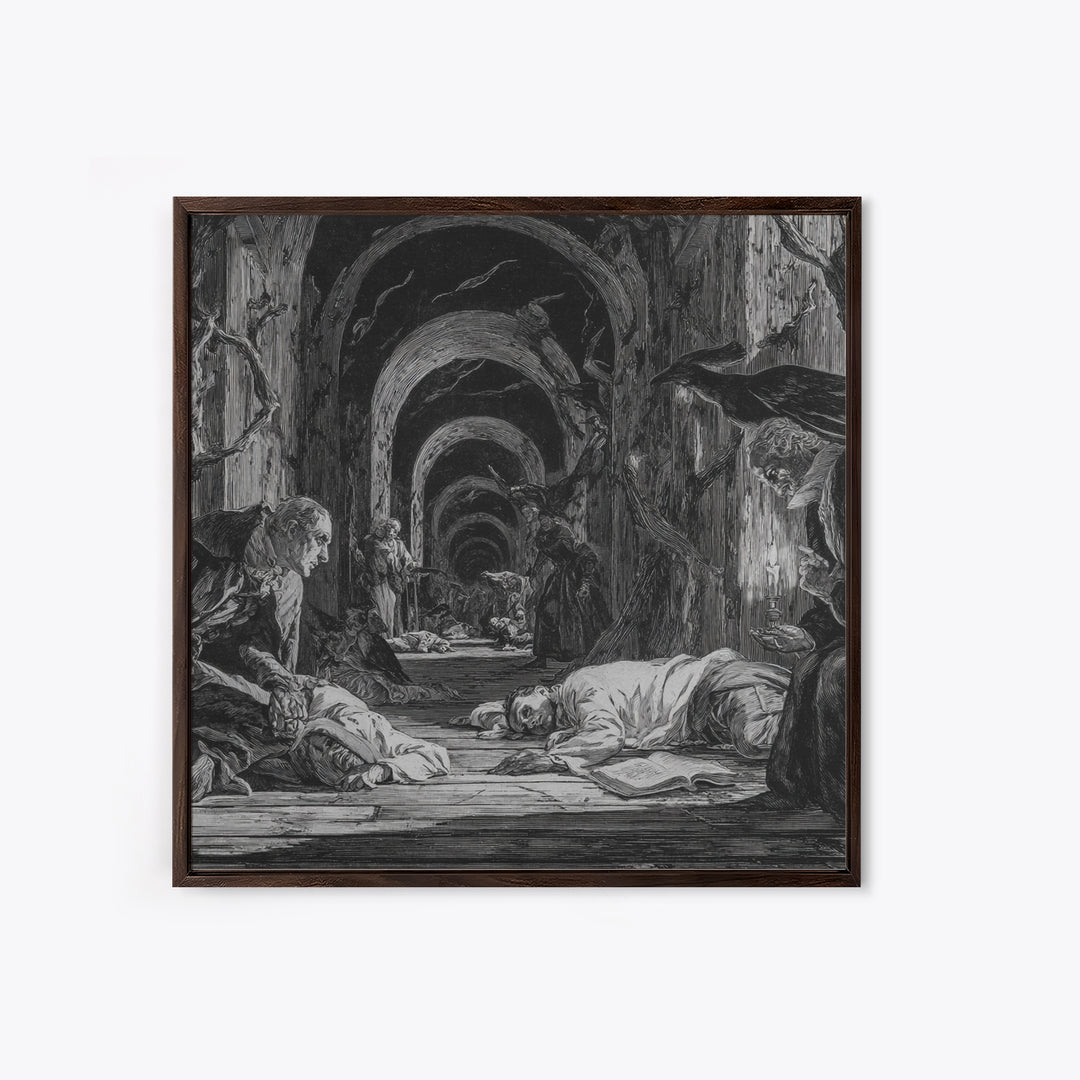 The Infinite Hallway, Gothic Nightmare Art, Square Wall Art, Dark Fantasy Wall Art, Framed Canvas Print, Halloween Wall Art