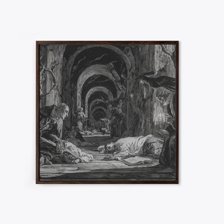 The Infinite Hallway, Gothic Nightmare Art, Square Wall Art, Dark Fantasy Wall Art, Framed Canvas Print, Halloween Wall Art