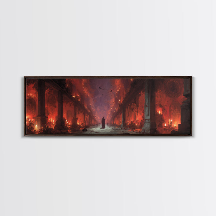 The Infinite Hallway, Apocalyptic Romantic Art, Extra Wide Wall Art, Macabre Wall Art, Framed Canvas Print, Halloween Wall Art