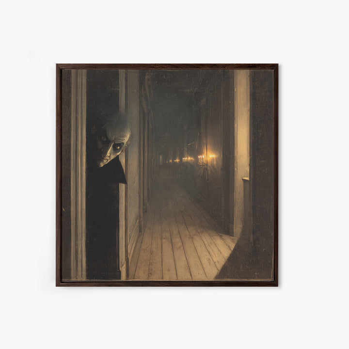 The Infinite Hallway, Symbolist Dream Art, Square Wall Art, Dark Halloween Decor, Canvas Print, Halloween Wall Art