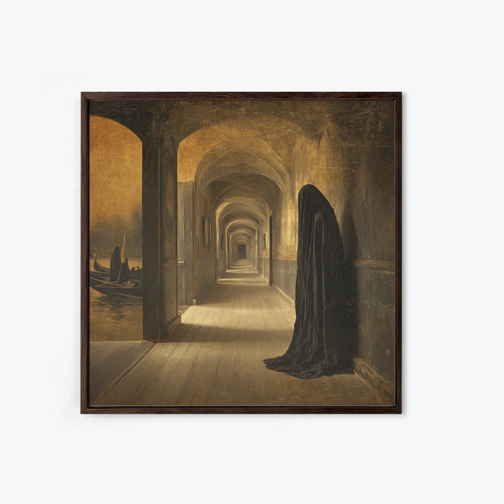 The Infinite Hallway, Symbolist Gothic Landscape, Square Wall Art, Dark Halloween Decor, Canvas Print, Halloween Wall Art, Dark Fantasy Art