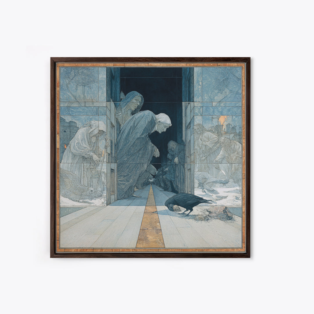 The Infinite Hallway, Symbolist Death Art, Square Wall Art, Gothic Horror Wall Art, Canvas Print, Halloween Wall Art