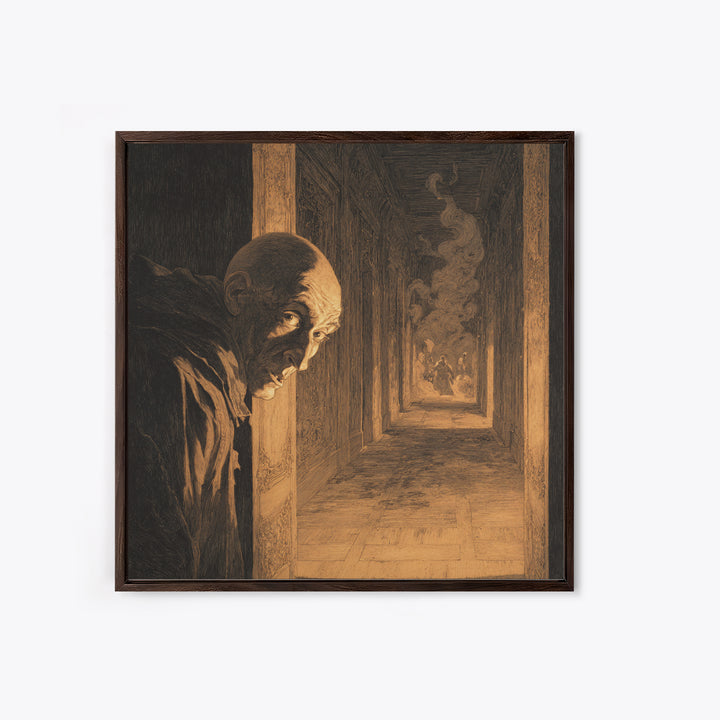 The Infinite Hallway, Symbolist Etching Art, Square Wall Art, Dark Fantasy Wall Art, Framed Canvas Print, Halloween Wall Art