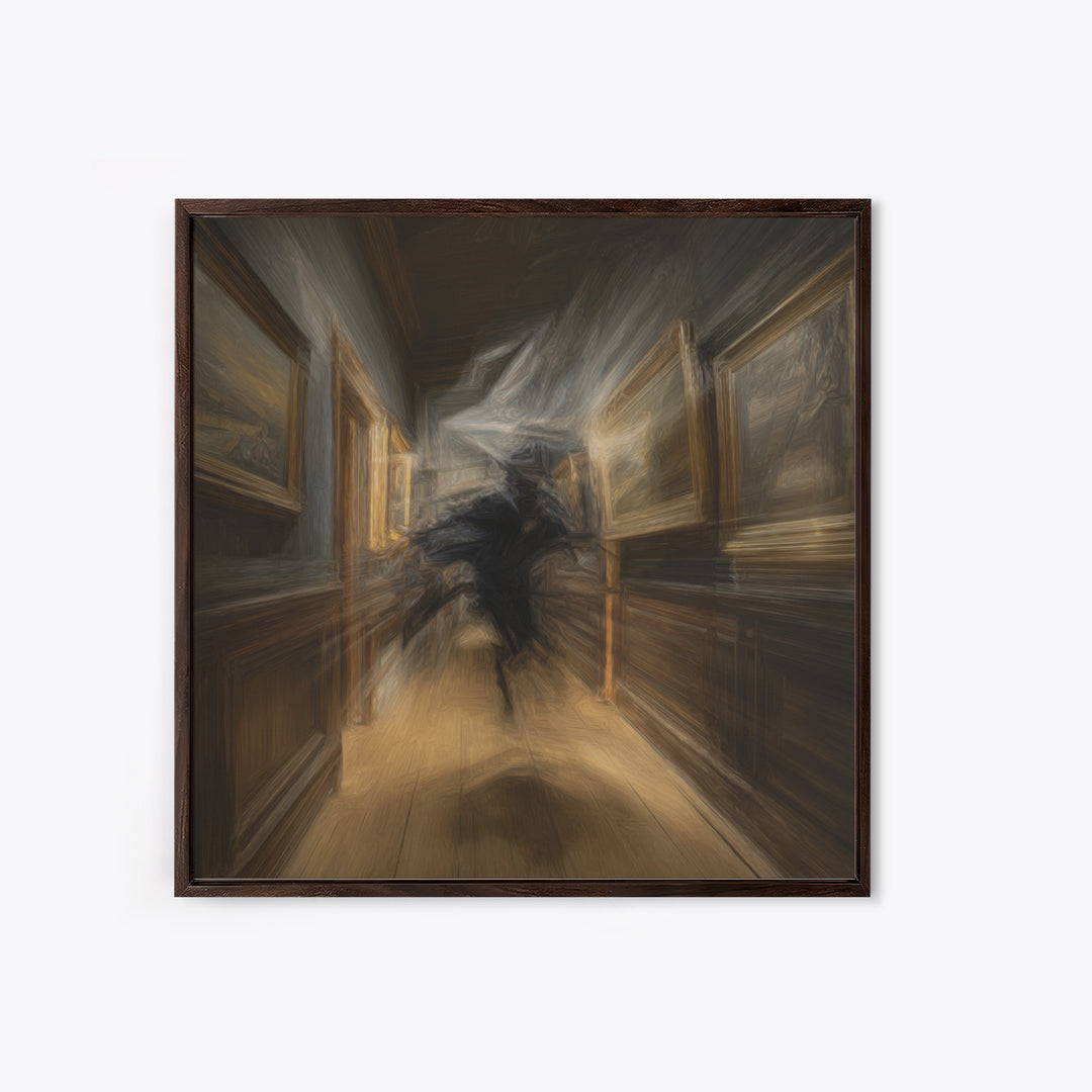 The Infinite Hallway, Expressionist Gothic Art, Square Wall Art, Macabre Wall Art, Framed Canvas Print, Halloween Wall Art