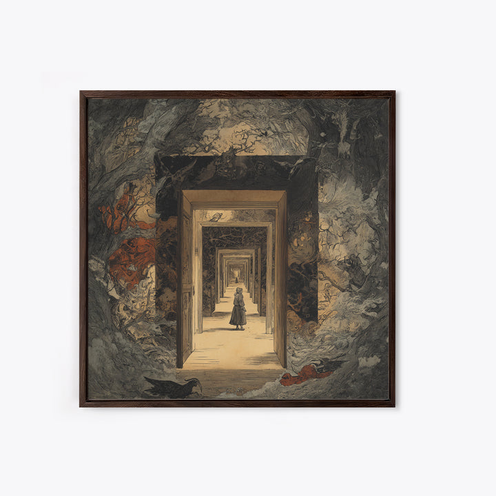The Infinite Hallway, Gothic Storybook Art, Square Wall Art, Dark Fantasy Wall Art, Canvas Print, Halloween Wall Art
