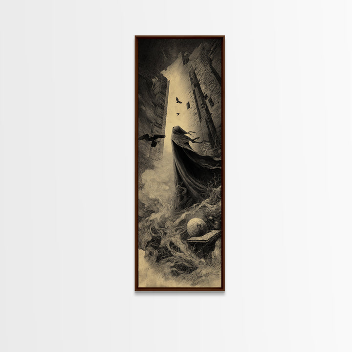 The Infinite Hallway, Surreal Apocalyptic Art, Tall Narrow Wall Art, Dark Halloween Decor, Framed Canvas Print, Halloween Wall Art