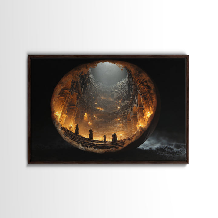 The Moon Inside A Pumpkin, Architectural Etching Art, Landscape Wall Art, Macabre Wall Art, Framed Canvas Print
