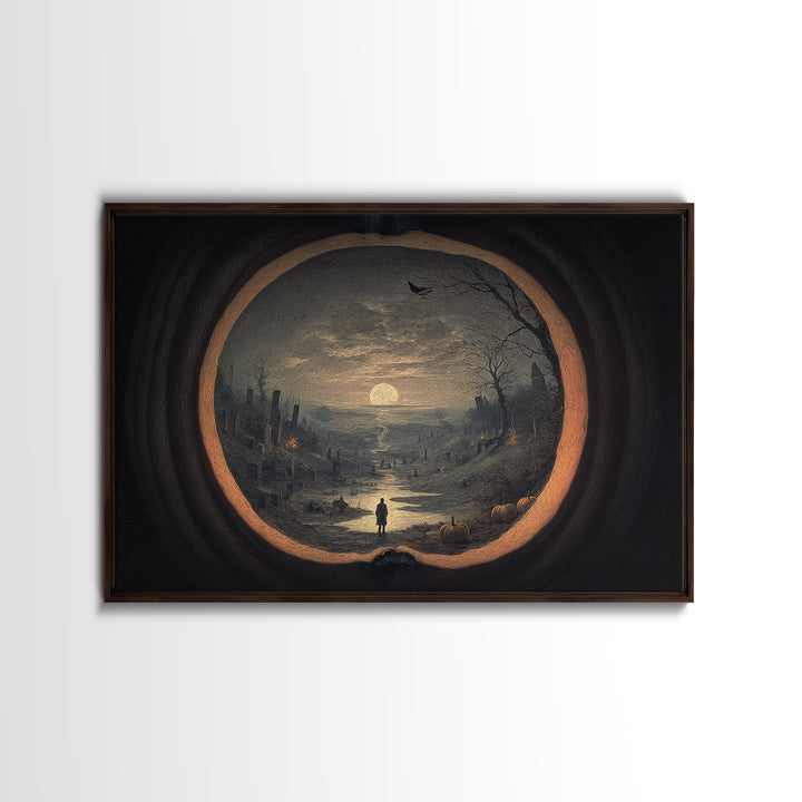 The Moon Inside A Pumpkin, Romantic Gothic Landscape, Landscape Wall Art, Macabre Wall Art, Canvas Print, Halloween Wall Art