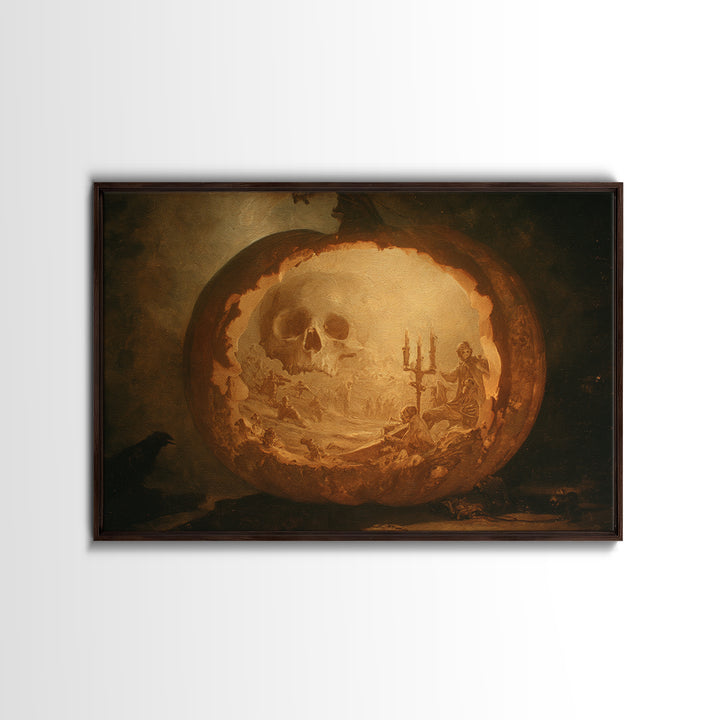 The Moon Inside A Pumpkin, Decadent Gothic Art, Landscape Wall Art, Dark Halloween Decor, Framed Canvas Print, Halloween Wall Art