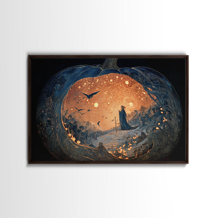 The Moon Inside A Pumpkin, Symbolist Death Art, Landscape Wall Art, Dark Fantasy Wall Art, Canvas Print, Halloween Wall Art