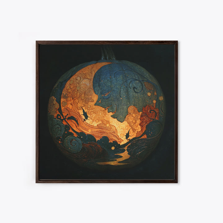 The Moon Inside A Pumpkin, Dark Symbolist Art, Square Wall Art, Macabre Wall Art, Canvas Print, Halloween Wall Art