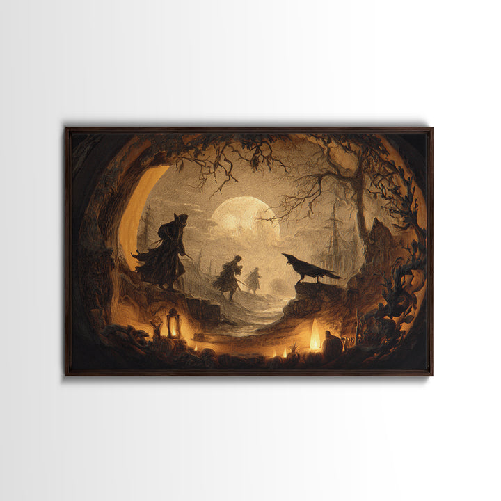 The Moon Inside A Pumpkin, Symbolist Etching Art, Landscape Wall Art, Dark Halloween Decor, Canvas Print, Halloween Wall Art