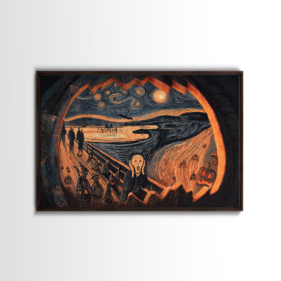 The Moon Inside A Pumpkin, Expressionist Gothic Art, Landscape Wall Art, Dark Fantasy Wall Art, Framed Canvas Print, Halloween Wall Art