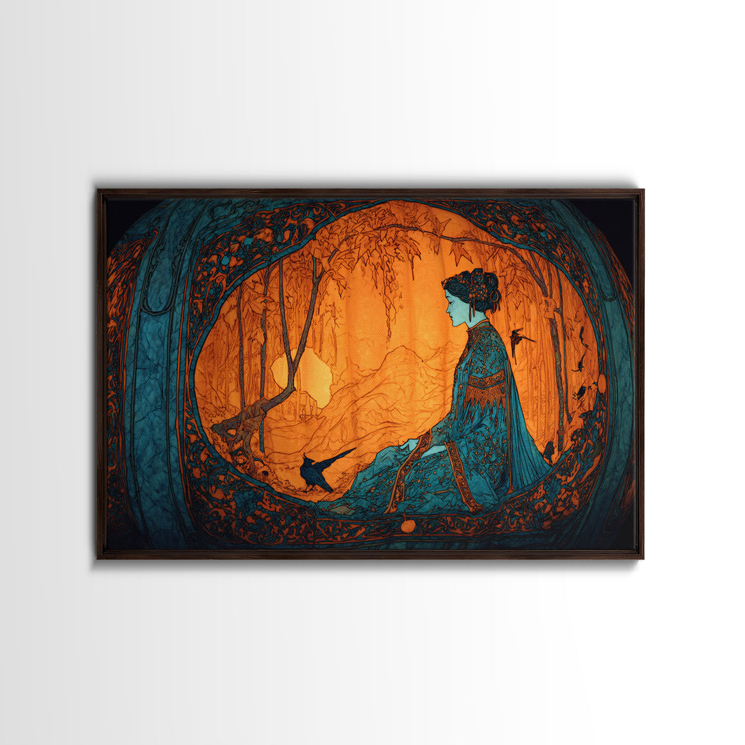 The Moon Inside A Pumpkin, Stained Glass Gothic Art, Landscape Wall Art, Gothic Horror Wall Art, Framed Canvas Print, Halloween Wall Art