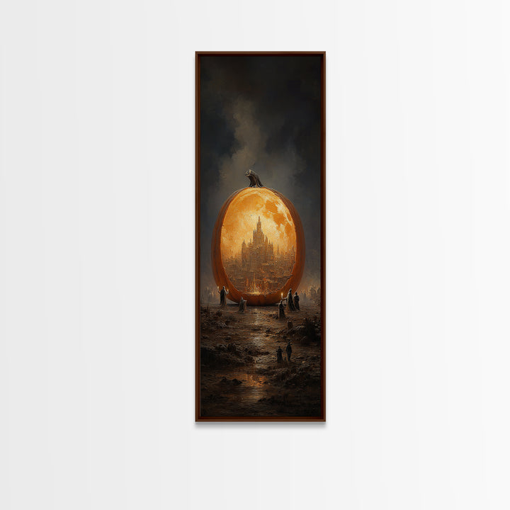 The Moon Inside A Pumpkin, Surreal Apocalyptic Art, Tall Narrow Wall Art, Dark Fantasy Wall Art, Framed Canvas Print