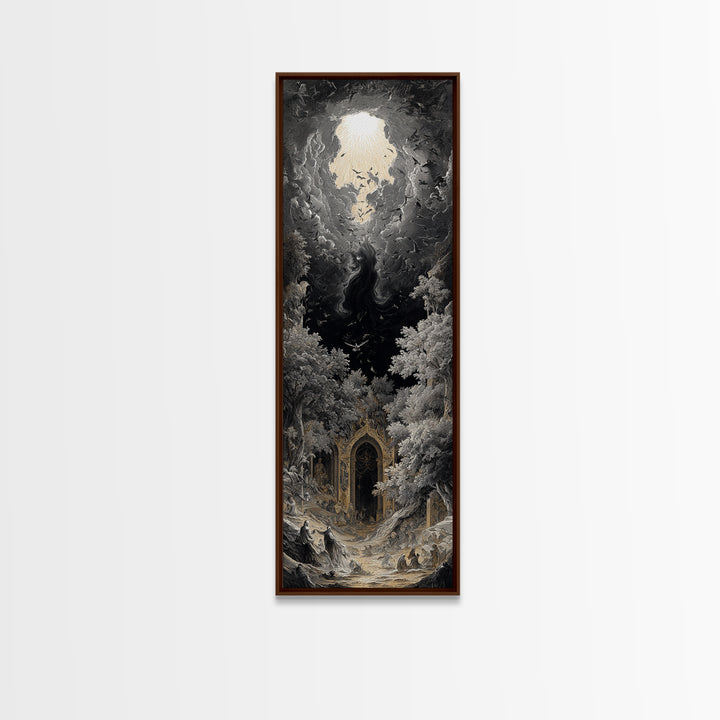The Autumn-Leaf Ghost, Gothic Engraving Art, Tall Narrow Wall Art, Macabre Wall Art, Canvas Print, Halloween Wall Art