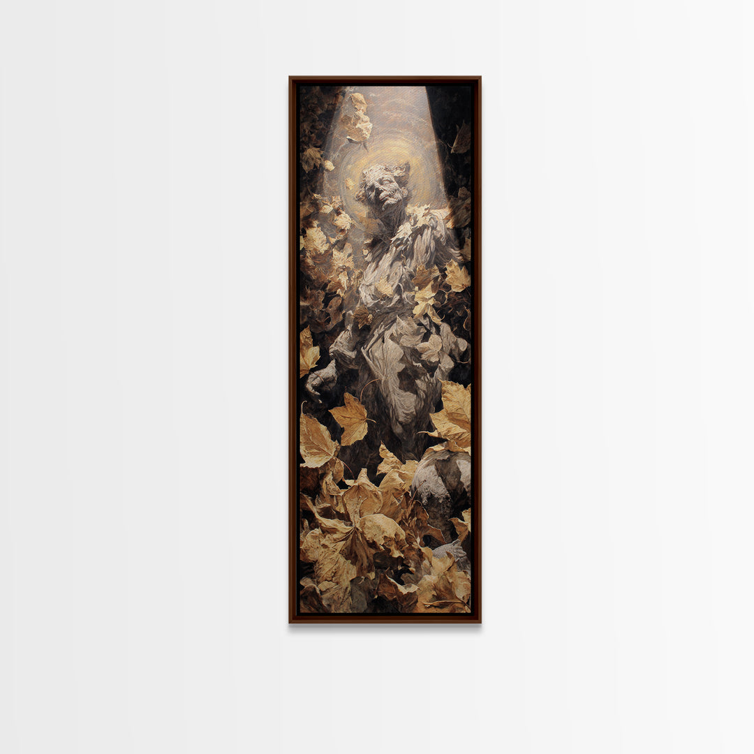 The Autumn-Leaf Ghost, Dark Renaissance Art, Tall Narrow Wall Art, Dark Fantasy Wall Art, Framed Canvas Print, Halloween Wall Art
